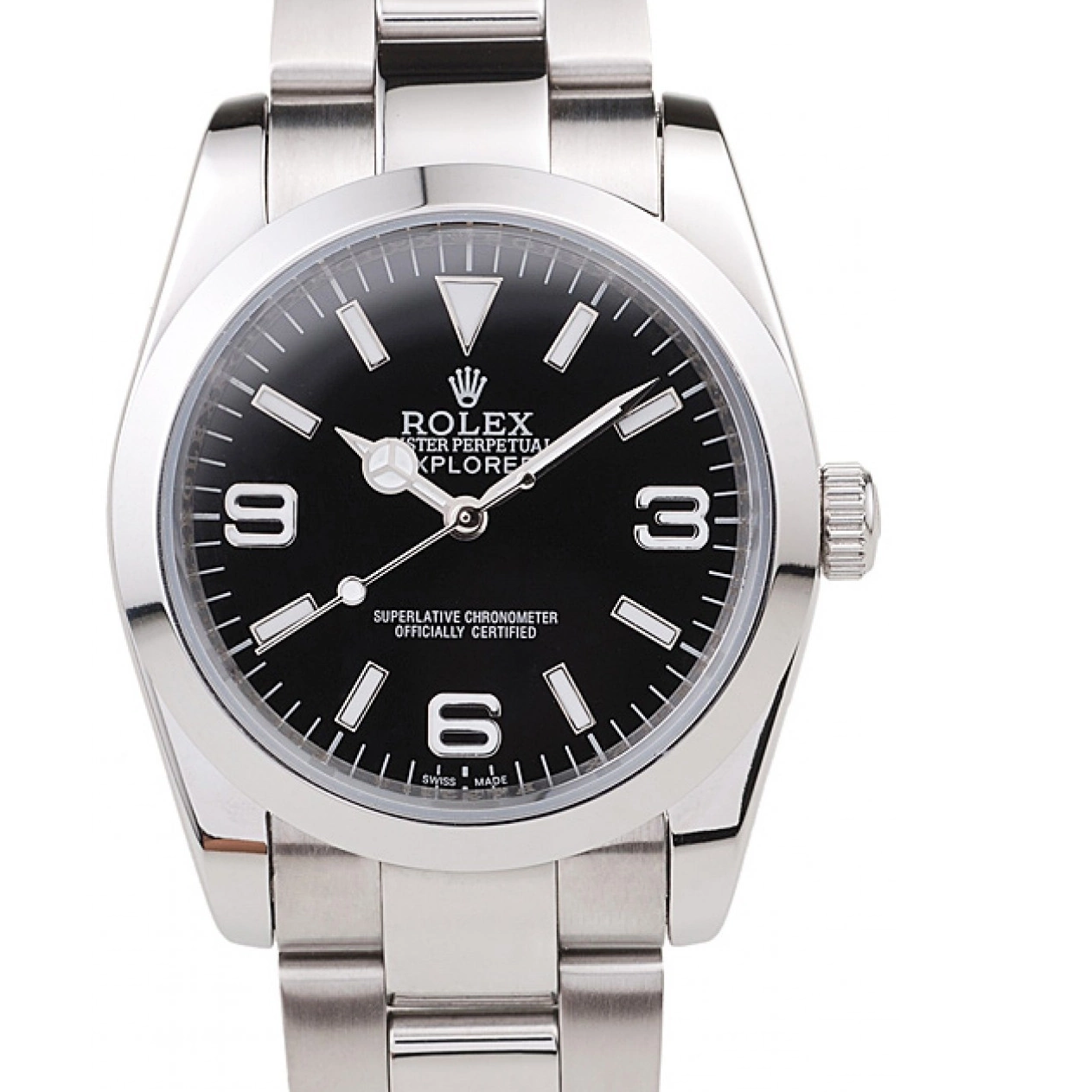 Aaa replica watch Dial Polished Rolex 98087 Explorer Black Stainless Steel 0823